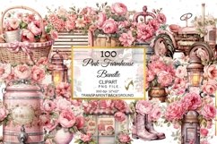 Watercolor Pink Farmhouse Clipart Bundle Floral Clipart PNG Product Image 9
