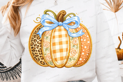 Blue Bow Pumpkin SVG PNG Floral Patchwork Fall Pumpkin PNG Product Image 4