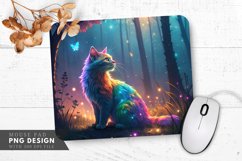 Enchanted Rainbow Cat Glowing Forest Mouse Pad PNG Design Product Image 1