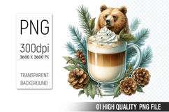 Christmas Coffee With A Bear Clipart, Coffee Lover Clipart Product Image 1