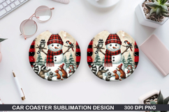 Snowman Car Coaster Sublimation| Christmas Coaster PNG Product Image 1