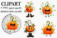 Whimsical Halloween Pumpkins Clipart Watercolor PNG Product Image 1