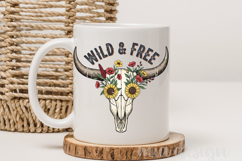Floral Cow Skull Png, Wild and Free Western Sublimation Product Image 3