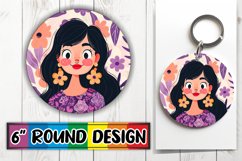 Elegant Female Portrait Round Design with Flowers PNG Product Image 1