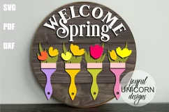 Welcome Spring Sign SVG | Floral Door Hanger SVG Product Image 1