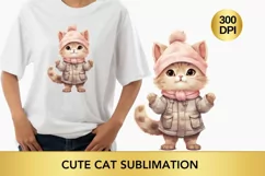 Winter Cute Grey Cat Watercolor Sublimation PNG Product Image 1