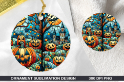 Pumpkin Stained Glass Ornament PNG, Digital Download File Product Image 1