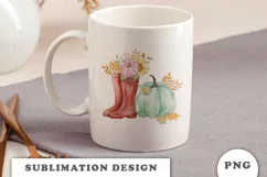 Watercolor Autumn red boots and pumpkin sublimation PNG Product Image 4