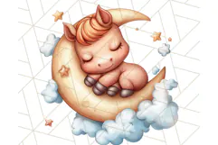 Sleeping Baby Animals PNG, Moon and Stars Nursery Clipart Product Image 4