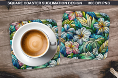 Flowers Coaster Sublimation, Summer Flowers Coaster PNG Product Image 1