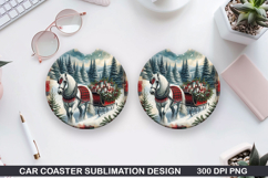 White horse Car Coaster Sublimation| Christmas Coaster PNG Product Image 1
