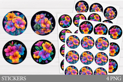 Tropical Flowers Sticker Design. Floral Sticker Printable Product Image 1
