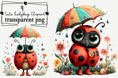 Whimsical Cute Ladybug Clipart PNG Watercolor png Product Image 1
