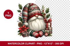 png watercolor clipart - christmas gnome Product Image 1