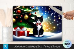 Christmas Joy Tuxedo Kitten and Bells Cutting Board PNG Product Image 1