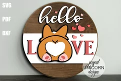 Hello Love Door Hanger SVG | Corgi Butt Wood Round Sign SVG Product Image 1