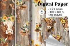 Highland Cow Background Cow Flower Vintage Wallpaper Pattern Product Image 1