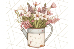 Watering Can Flowers PNG, Rustic Floral Watercolor Clipart Product Image 5