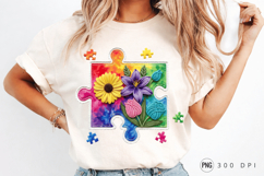 Autism Puzzle Floral PNG, Autism Awareness Puzzle Floral PNG Product Image 4