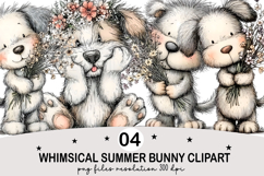 Whimsical Summer Bunny Clipart png Watercolor png Product Image 1