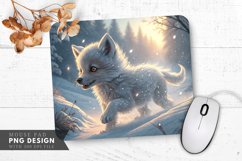 Glowing Eyes Wolf Cub in a Snowy Field Mouse Pad PNG Design Product Image 1