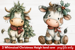 2 Whimsical Christmas Highland Cow Clipart | Cute Festive Product Image 1