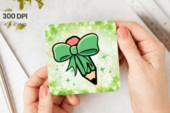 Cute Green Bow with Pencil Square Coaster PNG Sublimation De Product Image 1