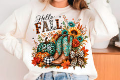 Hello Fall Western Boots Pumpkin PNG Product Image 1