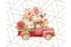 Vintage Truck Pumpkin and Fall Flowers PNG Clipart, Autumn Product Image 4