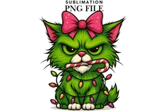 Green funny Christmas cat png design for T-shirts Product Image 1