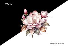 Watercolor Pink Magnolia Clipart, Wedding Flowers Clipart Product Image 1