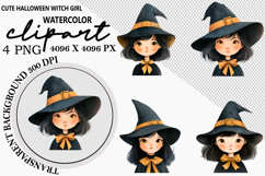 Cute Halloween Witch Girl Clipart Watercolor PNG Product Image 1