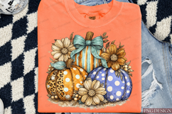 Blue Bow Pumpkin PNG | Leopard Polka Dot Fall Pumpkin Sublim Product Image 4