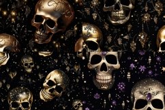 Glittery Skulls Seamless Background Patterns, Halloween Seamless Patterns, Skeleton Seamless Background, Fall Seamless Pattern, 300DPI