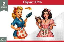 Pin up girl clipart Kitchen Girl with pan, Girl &amp; cook book Product Image 1