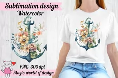 Nautical Clipart Floral Anchor PNG Retro Product Image 5