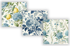 Blue Floral Cottagecore Digital Paper, Seamless Watercolor Product Image 4
