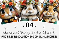 Whimsical Bunny Easter Clipart, Watercolor Easter Bunny PNG Product Image 1