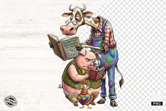 Whimsical Farm Animals Love Reading - Animals Clipart Product Image 1