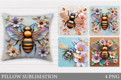 Bee Pillow Sublimation. Flowers Pillow Sublimation Product Image 1