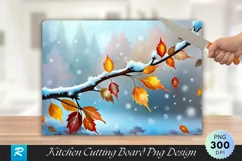Frozen Branch with Autumn Leaves Cutting Board PNG Design Product Image 1