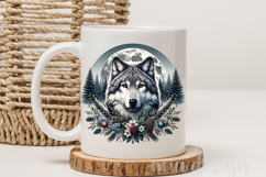 Boho Wolf Full Moon PNG, Mystic Botanical Sublimation Design Product Image 3