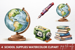 School Supplies Watercolor Clipart, Back to School Clipart Product Image 1