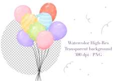 Watercolor Colorful Balloons Clipart Product Image 3