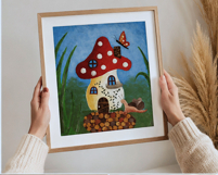 Fairy mushroom house print wall art whimsical fantasy nurser Product Image 4