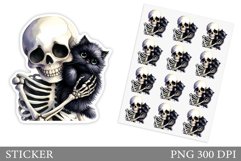 Cute Skeleton Sticker. Halloween Sticker Design Product Image 1