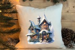 Watercolor Christmas Winter Houses Clipart Product Image 4