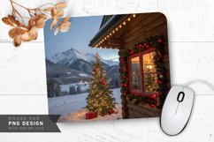 Christmas Cabin with Snowy Mountains Mouse Pad PNG Design Product Image 1