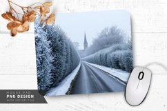 Snowy Cottage with Frosty Trees Mouse Pad PNG Product Image 1