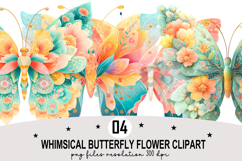 Whimsical Butterfly Flower Clipart Watercolor PNG Product Image 1